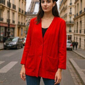 DEVERNOIS Paris Vintage Wool Blend Knit Jacket Cardigan Red US Size 12